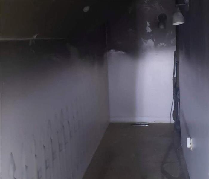 fire and smoke damaged hallway